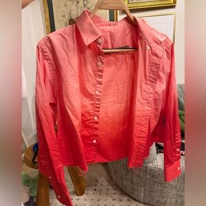 Raquel Allegra red ombré longsleeve cropped button-up shirt 100% cotton